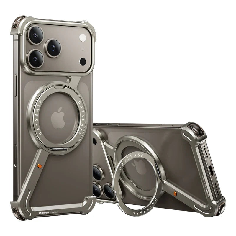 Eary Metal Magnetic Phone Case for iPhone 17 Pro Max/17 Pro/17 Air Magsafe 360°Rotate Stand Frameless Shockproof Protector Cover