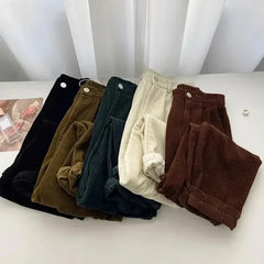 High Waist Corduroy Pants Women Spring Fall Straight Causal Full Length Trousers