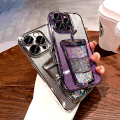Bling Case For iPhone 16 15 14 13 12 Pro Max 15Pro 14Pro Lovely Clear Transparent Straw Cup Cover Insert Glitter Paper