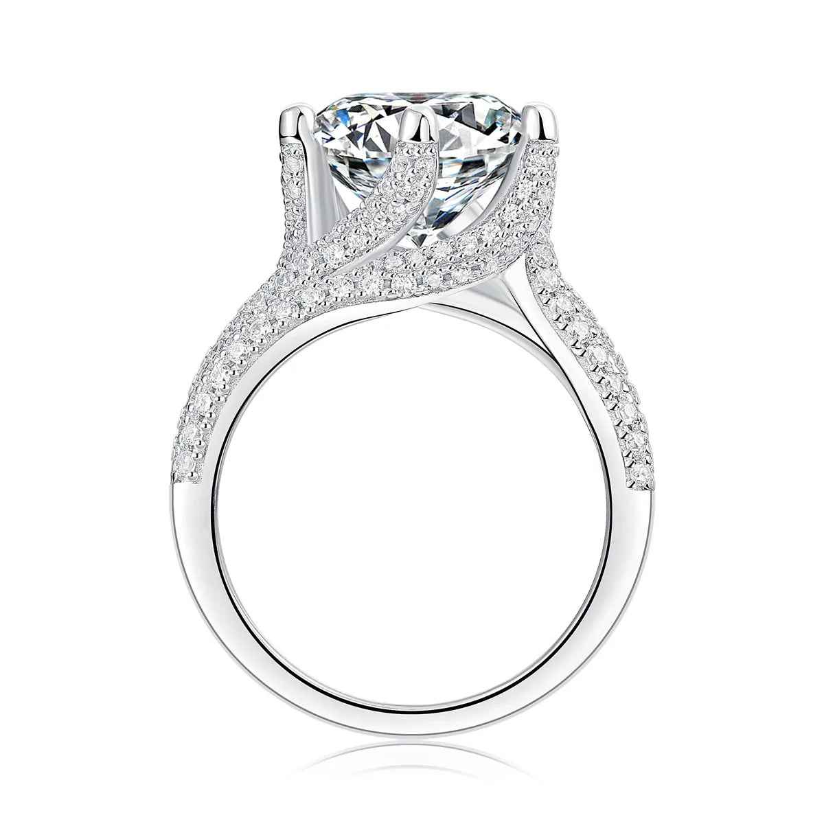 5CT Moissanite Engagement Ring S925 Silver with Round Brilliant Cut Stones and Claw Setting - Luxury Wedding or Proposal Jewelry