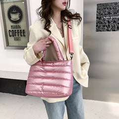 Women Winter Handbags Mobile Space Glossy Female Down Bags Cotton-padded