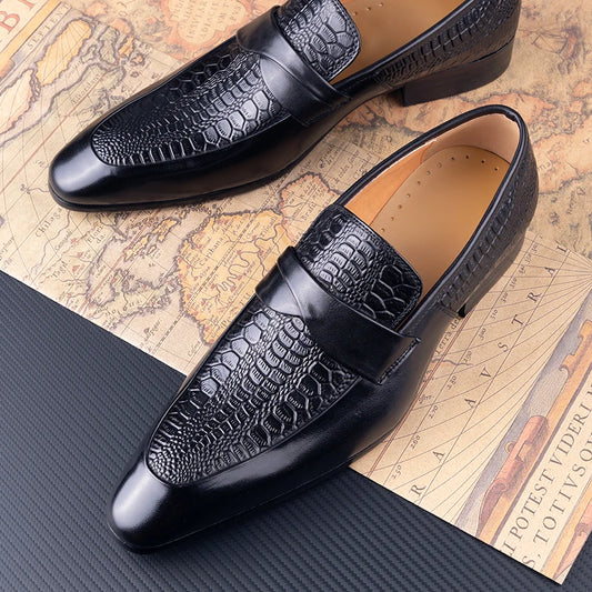 Genuine Leather Shoes For Men Dress British Business Party Slip on Black Point