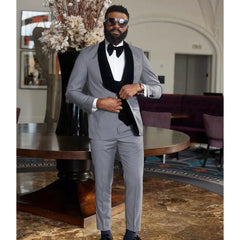 Tuxedo for Mens: Wedding Men Suits Tailored Velvet Shining Collar Classic Grey
