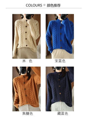 Half High Collar Twists Knitted Cardigan Autumn And Winter High-End Casual Loose