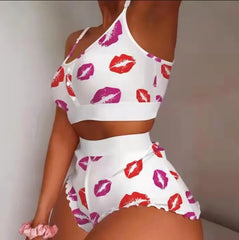 2 Pieces Set Women's Pajama Shorts Suit Multiple Print Underwear Lingerie