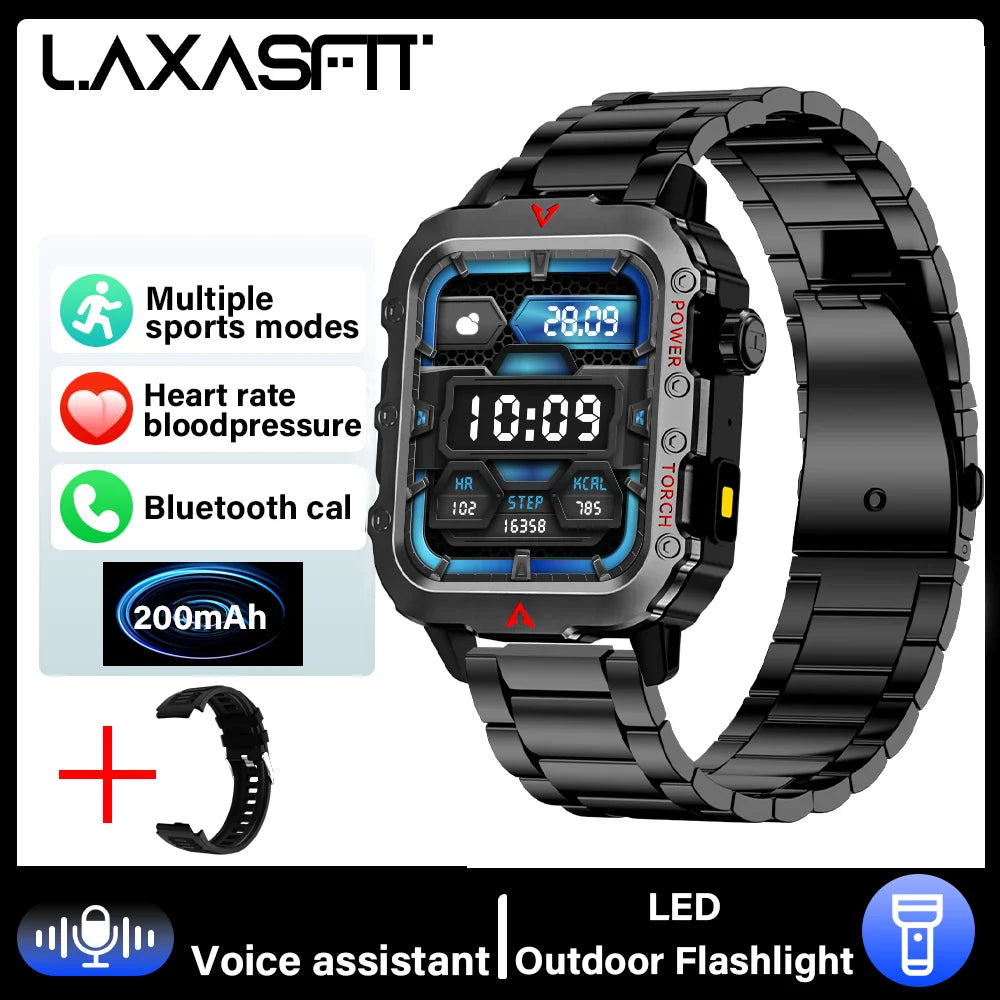 LAXASFIT Outdoor Sports Smart Watch Health Monitoring Voice Assistant Bluetooth Calling LED Flashlight 2025 NEW smartwatch