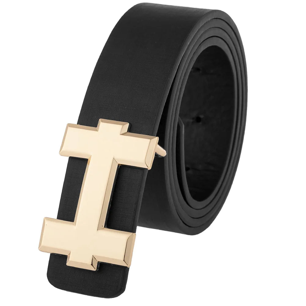 Men's and Women's Casual Fashion Belt Korean Version Gold Buckle Belt Trendy I-shaped Buckle Belt