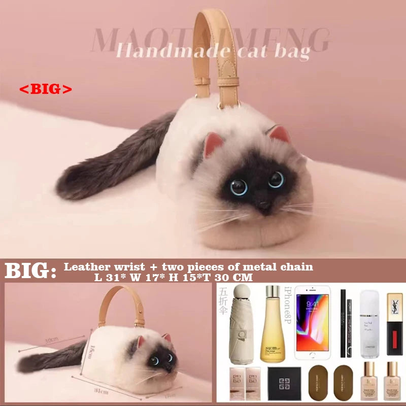 Women Exquisite Shoulder Underarm Bags Siamese Cat Bag Plush Cute Plush