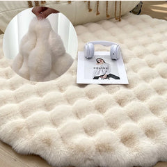 Plush Round Carpets for Living Room, Faux Rabbit Fur Mat, Soft Bubble Velvet Area Rugs