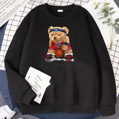 Women No Best14 Teddy Bear Basketball Athletic Print Hoodies Loose Crewneck