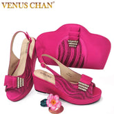Matching Shoes and Bags: Italian Design Wedding Wedges high Heels Fuchsia Color