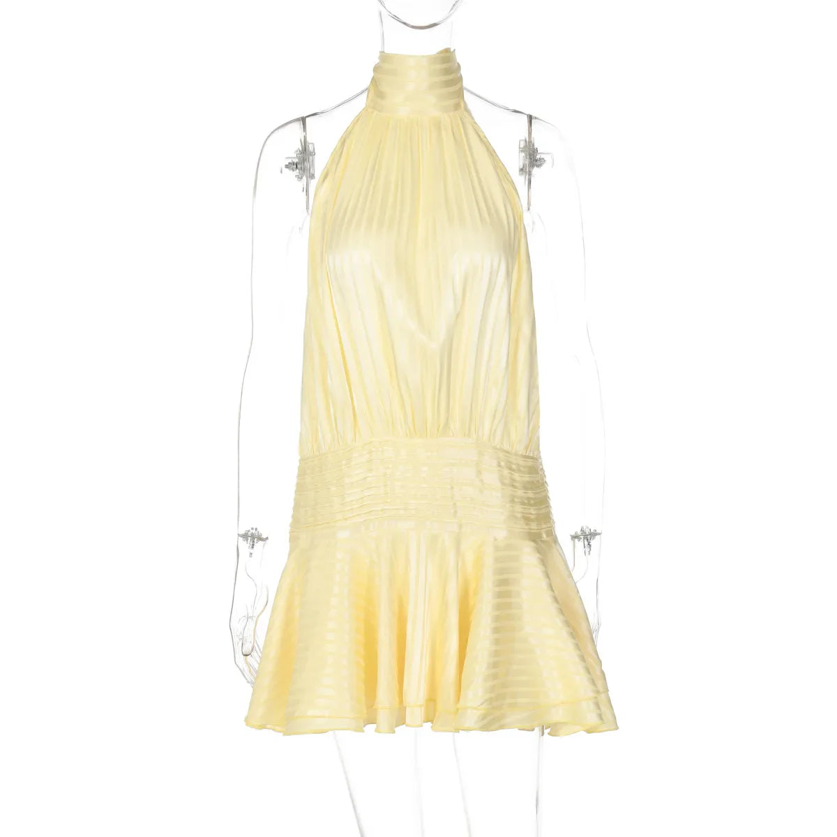 Stunning Shiny Ruffles Lace Up Mini Dress Women's Chic Loose Hollow Out A-line Pleated Vestidos Lady Summer Party Gowns 2025 New