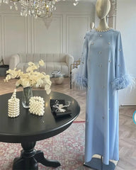 Homecoming Dresses: Light Blue Prom Dresses Plus Size O-neck Satin