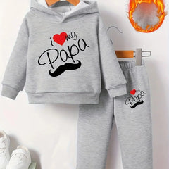Newborn Baby Boy Long Sleeve Fleece Hoodie with Cartoon Letter Heart Print Casual Sports Pants Set Autumn Winter