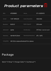 NORTH EDGE X-TREK 2 GPS Sports Smart Watch 1.43'' Amoled Screen 3ATM Waterproof AOD Smart Watch Bluetooth Call Altitude Compass