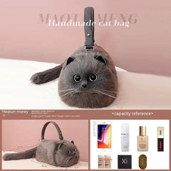 Lolita Plush Cute Cat Bag Women Harajuku Animal Circular Fur Soft Kawaii