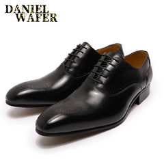 Winter Luxury Men Genuine Leather Shoes Lace Up Wedding Office Business