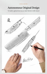 1-8pcs Kitchen Knife Set 73 Layers Custom Damascus Steel 15°±1 Per Side Steel Blade