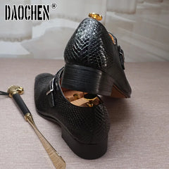 Luxury Men's Loafers Dress Shoes Snake Prints Formal Men Casual Shoes