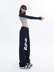 Sweatpants Women Korean Black Letter Print Wide Leg Pants Fashion Hip Hop