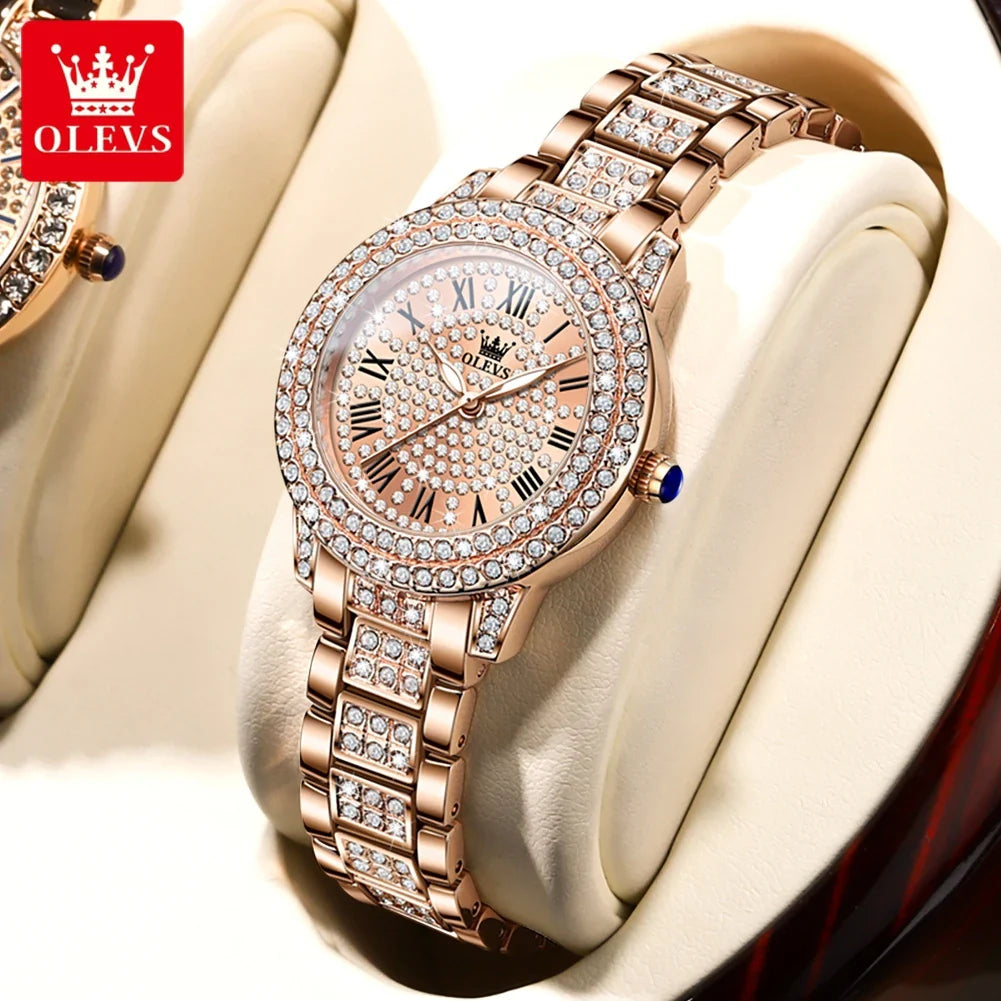 OLEVS 9943 Luxury Elegant Women's Watches Full Diamond Dial Waterproof Fashion Quartz Watch for Ladies Original Authentication