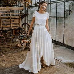 White Bridesmaid Dresses: Wedding Dresses O-Neck Short Cap Sleeve