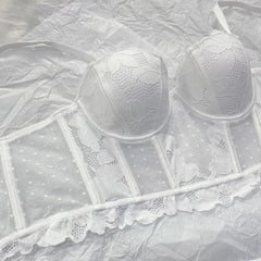 French Lace Embroidery Long Push Up Bra Set Women Underwear Fish Bone