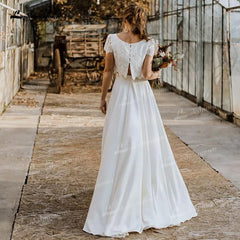White Bridesmaid Dresses: Wedding Dresses O-Neck Short Cap Sleeve