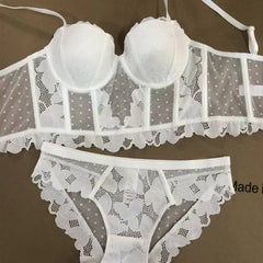 French Lace Embroidery Long Push Up Bra Set Women Underwear Fish Bone