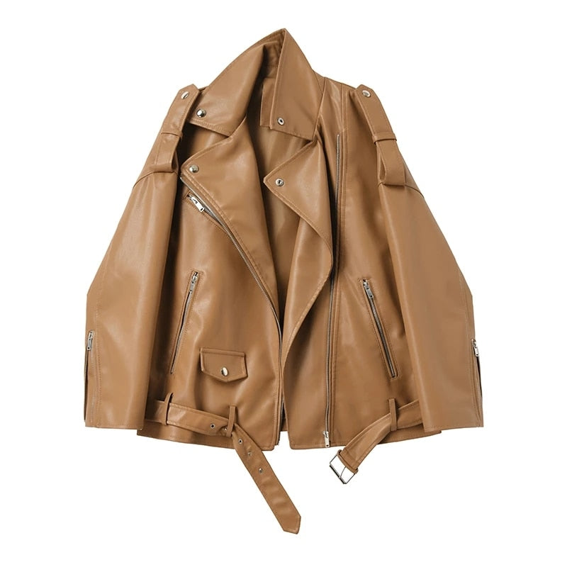 Spring Autumn Faux Leather Jackets Women Loose Casual Coat Female