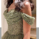 Evening wear Dresses: Green A-line Elegant Off The Shoulder Evening Dress