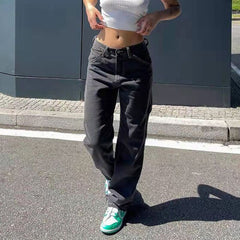 Y2K Style Black and Blue Baggy Jeans For Women Fashion