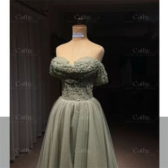 Evening wear Dresses: Green A-line Elegant Off The Shoulder Evening Dress