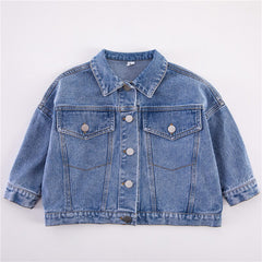 Spring Fall Boys and girls Casual All-match Denim Jackets Kids Turn-down