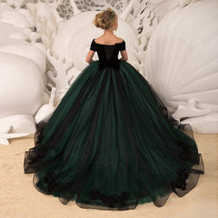Kids Dresses Girl Elegant Long Prom Green Tulle Gowns Children Graduation