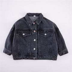 Spring Fall Boys and girls Casual All-match Denim Jackets Kids Turn-down