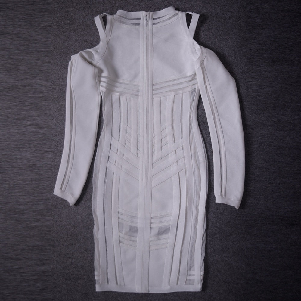 Women Long Sleeve HL Bandage Dress Bodycon Hollow Out Mesh Runway dress