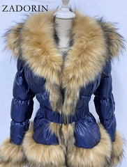 Winter Warm Detachable Down Jacket Women Furry FAUX Fur