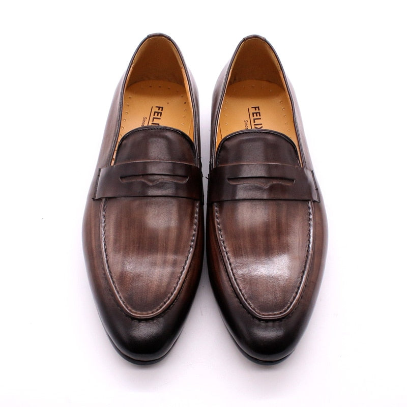 Size 6-13 Spring Autumn Mens Penny Loafers Genuine Leather Hand