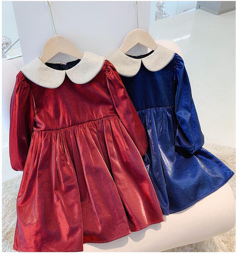 Girls Dress Gold Velvet Party Princess Dresses For Year Autumn Children