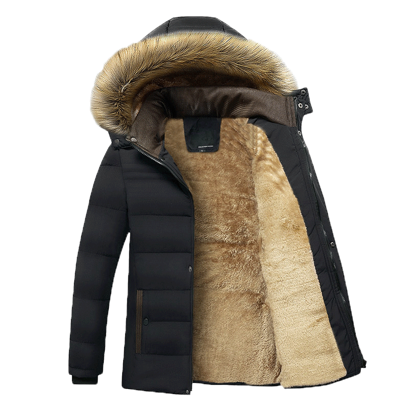 Warm Thick Fleece Parkas Men Waterproof Hooded Fur Collar Parka Jacket Coat