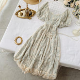 Fairy Dress Women French Style Vintage Retro Chiffon Dress Puff Sleeve Casual