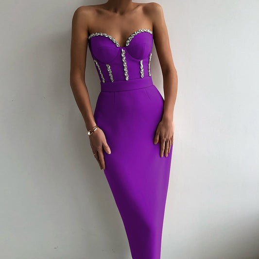Women Dress Bandage Bodycon Elegant Beading Party Evening
