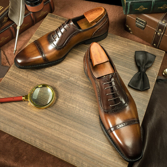 Oxford Shoes Fashion Genuine Leather Breathable Patent Shoes For Men