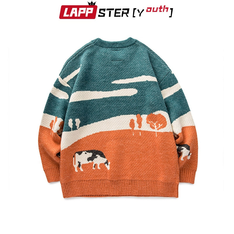 Youth Men Cows Vintage Winter Sweaters Pullover Mens O-Neck