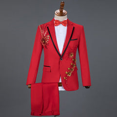 Tuxedo for Mens: Red Diamond Floral Men Suits for Wedding Mens Suits 3 Piece