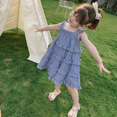 Summer Girls Dress Children Clothing Toddler Baby Kids Suspender Plaid Vest Dress