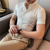 High Quality Summer Men Dress Striped Shirts Short Sleeve Fashion