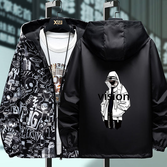 Streetwear Graffiti Printed Fashion Reversible Male god Jacket Men