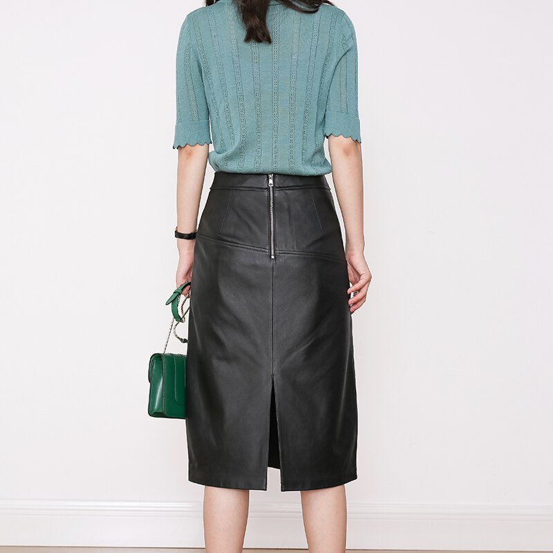 Skirt Women Winter Female Stylish Soft Elegant Genuine Leather